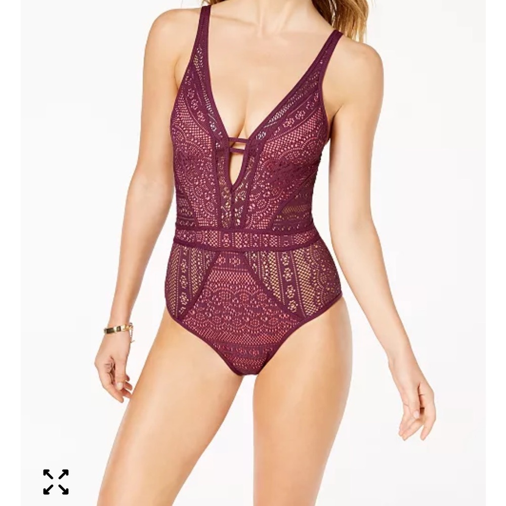 Becca Color Play Crochet Plunging One-Piece Swimsuit